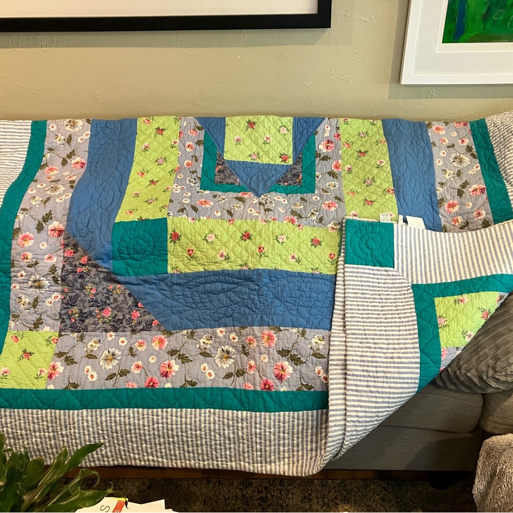 Garnet Hill Floral Patchwork Quilt - Blue and Green HD - Picture 9 of 10